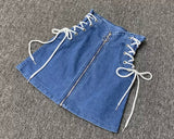 Lace Up Denim Skirt